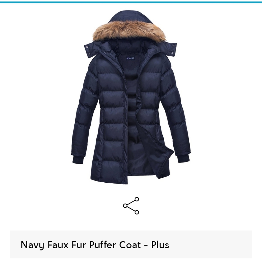 Navy Faux Fur Puffer Plus Size Coat